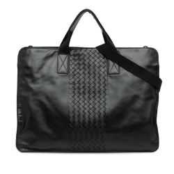 Bottega Veneta AB Bottega Veneta Black Calf Leather Intrecciato Trimmed Soft Briefcase Italy