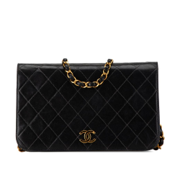 Chanel B Chanel Black Lambskin Leather Leather CC Quilted Lambskin Full Flap France