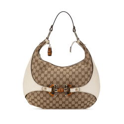 Gucci AB Gucci Brown Beige with White Canvas Fabric GG Amalfi Hobo Bag Italy