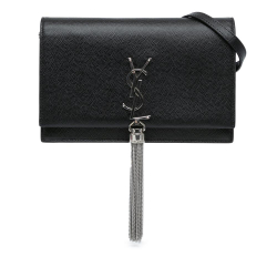 Saint Laurent AB Saint Laurent Black Calf Leather Grain de Poudre Monogram Kate Tassel Wallet on Chain Italy