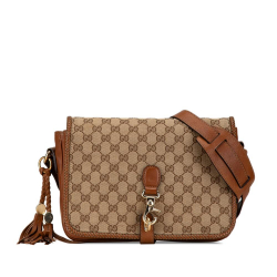 Gucci AB Gucci Brown Beige Canvas Fabric GG Marrakech Crossbody Italy