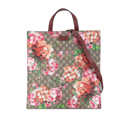 Gucci AB Gucci Brown Beige Coated Canvas Fabric GG Supreme Blooms Convertible Soft Tote Italy