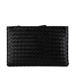 Bottega Veneta AB Bottega Veneta Black Calf Leather Large Intrecciato Clutch Italy