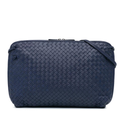 Bottega Veneta B Bottega Veneta Blue Calf Leather Large Intrecciato Nodini Crossbody Italy