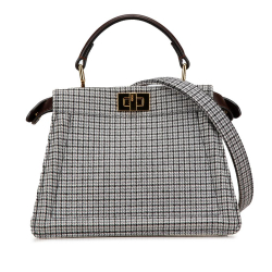 Fendi AB Fendi Gray Wool Fabric Small Peekaboo ISeeU Houndstooth Satchel Italy