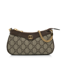 Gucci A Gucci Brown Beige Coated Canvas Fabric Small GG Supreme Ophidia Shoulder Bag Italy