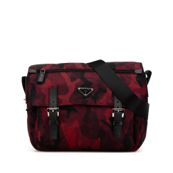 Prada AB Prada Red Dark Red Nylon Fabric Tessuto Camouflage Zip Double Buckle Messenger Bag Italy