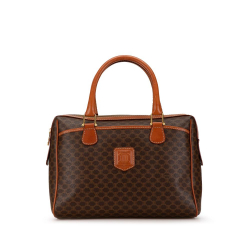 Celine B Celine Brown Coated Canvas Fabric Macadam Boston Bag Italy