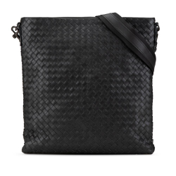 Bottega Veneta B Bottega Veneta Black Calf Leather Intrecciato Crossbody Italy