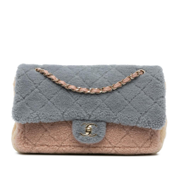 Chanel AB Chanel Gray Fur Natural Material Maxi Bicolor Shearling Single Flap France