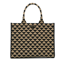 Prada AB Prada Brown Canvas Fabric Large Triangolo Jacquard Symbole Tote Italy