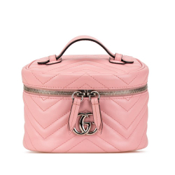 Gucci AB Gucci Pink Calf Leather Mini GG Marmont Round Vanity Bag Italy