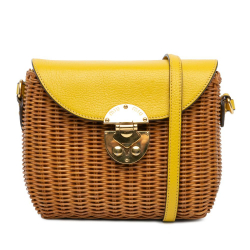 Miu Miu AB Miu Miu Brown Light Brown with Yellow Rattan Natural Material Wicker Crossbody Italy