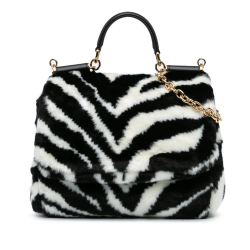 Dolce&Gabbana AB Dolce & Gabbana Black Fur Natural Material Medium Faux Zebra Print Miss Sicily Satchel Italy