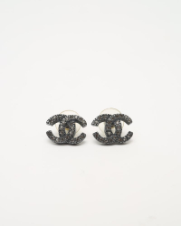 Chanel Coco Gunmetal Rhinestone Earrings