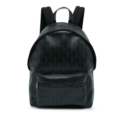 Christian Dior AB Dior Black Coated Canvas Fabric CD Diamond Rider Zipped Backpack Italy