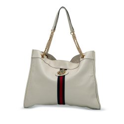 Gucci B Gucci White Calf Leather Large Web Rajah Tote Italy