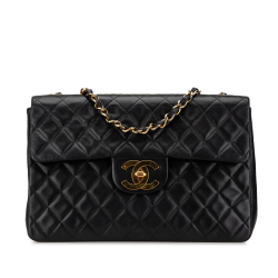 Chanel B Chanel Black Lambskin Leather Leather Maxi XL Classic Lambskin Single Flap France