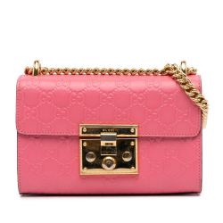 Gucci B Gucci Pink Calf Leather Small Guccissima Padlock Crossbody Bag Italy