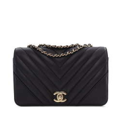 Chanel AB Chanel Black Lambskin Leather Leather Small Chevron Lambskin Statement Flap Italy