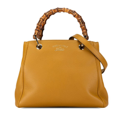 Gucci B Gucci Yellow Calf Leather Small Bamboo Shopper Italy