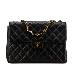 Chanel B Chanel Black Lambskin Leather Leather Jumbo Classic Lambskin Single Flap France