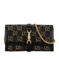 Gucci B Gucci Black Denim Fabric GG Jackie 1961 Wallet on Chain Italy