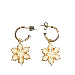 Chanel B Chanel Gold Gold Plated Metal Snowflakes Hoop Push Back Earrings France