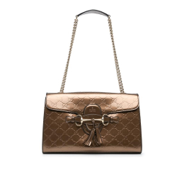 Gucci B Gucci Gold Calf Leather Medium Guccissima Emily Shoulder Bag Italy