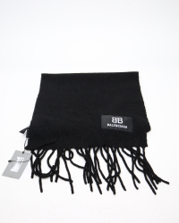 Balenciaga Logo Fringe Wool Scarf