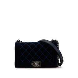 Chanel B Chanel Blue Navy Velvet Fabric Medium Boy Flap Bag Italy