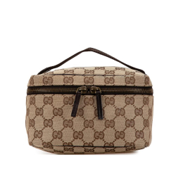 Gucci AB Gucci Brown Beige Canvas Fabric GG Vanity Case Italy