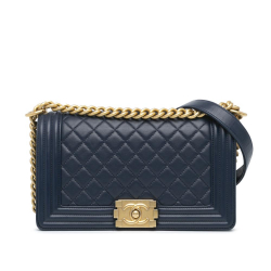 Chanel AB Chanel Blue Dark Blue Lambskin Leather Leather Medium Lambskin Boy Flap France