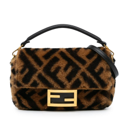 Fendi B Fendi Brown Fur Natural Material Mini FF 1974 Shearling Chain Baguette Satchel Italy