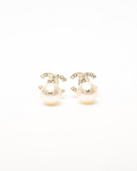 Chanel CC Rhinestones and Pearls Dangling Earrings