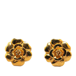 Chanel B Chanel Gold Gold Plated Metal Camellia Clip on Earrings France