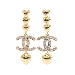 Chanel B Chanel Gold Gold Plated Metal CC Rhinestones Swing Push Back Earrings France