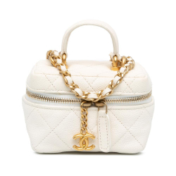 Chanel B Chanel White Ivory Caviar Leather Leather Mini Caviar Chain Zip Around Vanity Case France