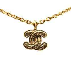 Chanel B Chanel Gold Gold Plated Metal CC Quilted Pendant Necklace France