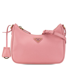 Prada AB Prada Pink Saffiano Leather Mini Re Edition Shoulder Bag Italy