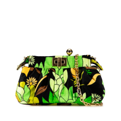 Fendi AB Fendi Green with Multi Velvet Fabric Peekaboo Click Clutch on Chain Italy