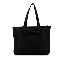 Prada B Prada Black Nylon Fabric Tessuto Canapa Logo Bow Tote Italy