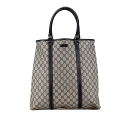 Gucci B Gucci Brown Beige Coated Canvas Fabric GG Supreme Joy Tote Italy