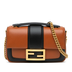 Fendi AB Fendi Brown Nappa Leather Leather Mini Bicolor Nappa Chain Baguette Shoulder Bag Italy