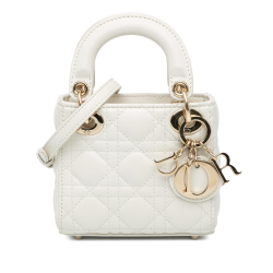 Christian Dior AB Dior White Lambskin Leather Leather Micro Lambskin Cannage Lady Dior Italy