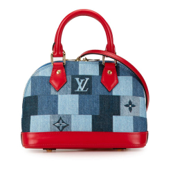 Louis Vuitton B Louis Vuitton Blue with Red Denim Fabric Monogram Patchwork Alma BB France