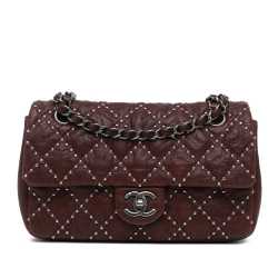 Chanel Red Bordeaux Lambskin Leather Leather Medium Washed Lambskin Studded Metal Beauty Flap Italy