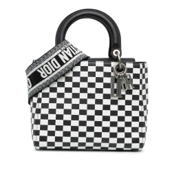 Christian Dior AB Dior Black with White Calf Leather Medium skin Checkered Lady Dior Italy