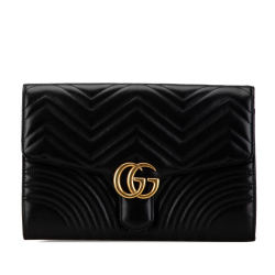 Gucci AB Gucci Black Calf Leather GG Marmont Matelasse Flap Clutch Italy