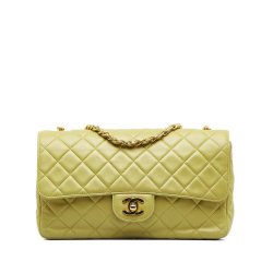 Chanel AB Chanel Green Lambskin Leather Leather Medium Classic Lambskin Single Flap France